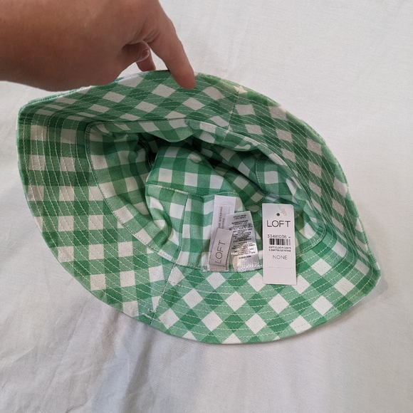 NWT Loft Green Gingham Cotton Bucket Hat - Picture 3 of 7
